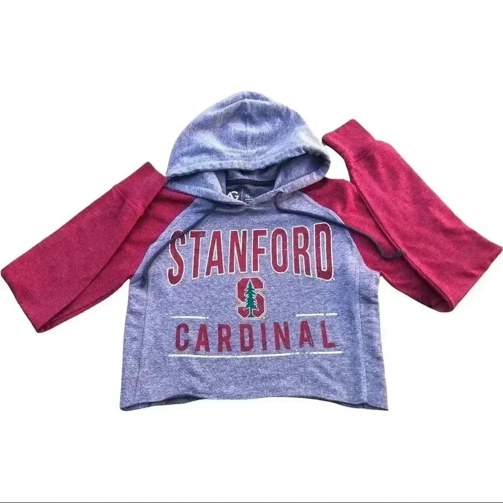 Stanford Cardinal Collegiate Athletic Gray Cropped Hoodie Sweatshirt size small